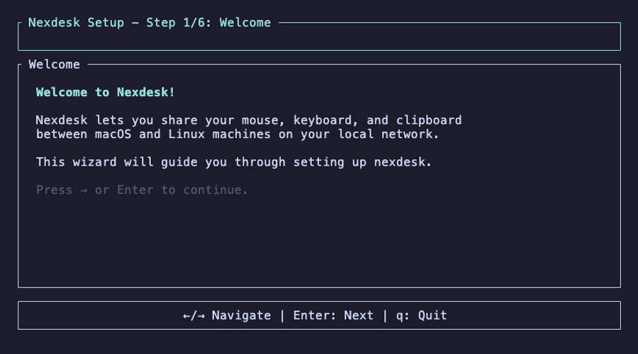 Client setup — Welcome screen