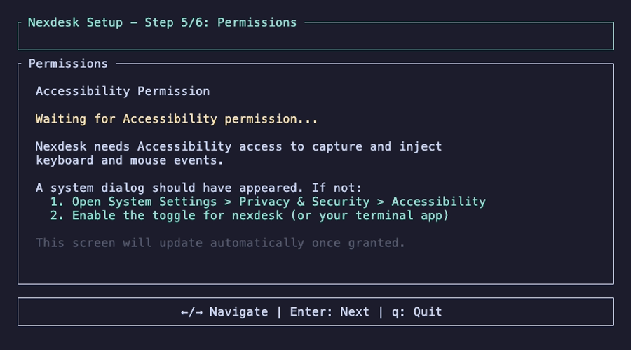 Client setup — Accessibility permission