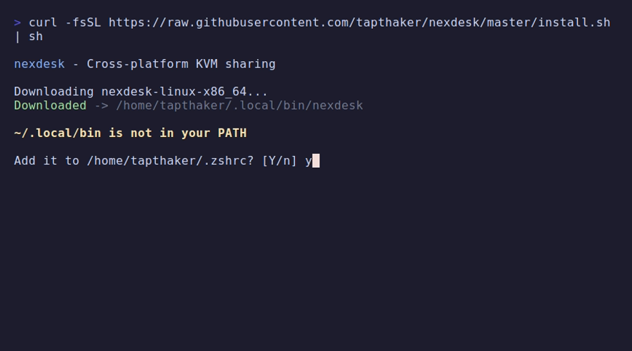 Server install — downloading binary and PATH prompt