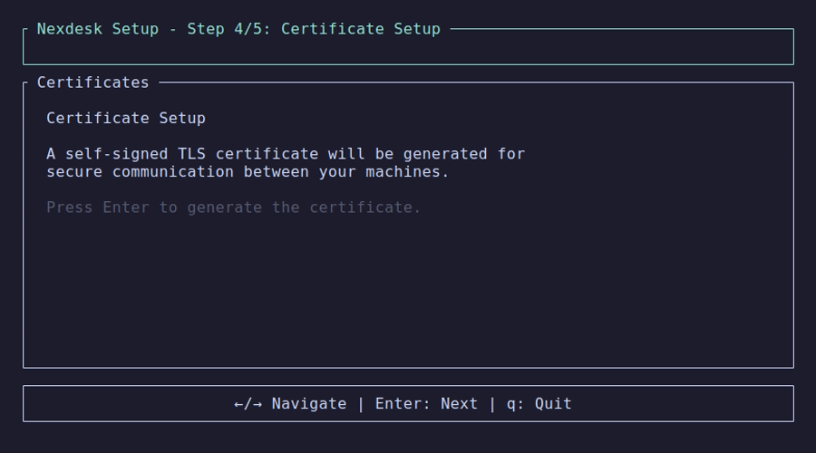 Server setup — Certificate generation